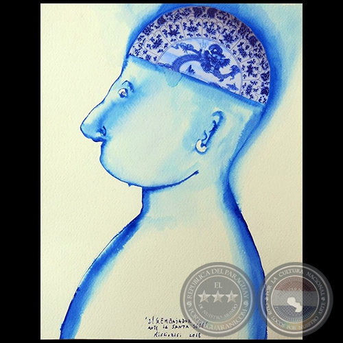 El Sr. Embajador anta la Santa Sede - Serie AZUL dibujo sobre papel de Ricardo Migliorisi - Año: 2018